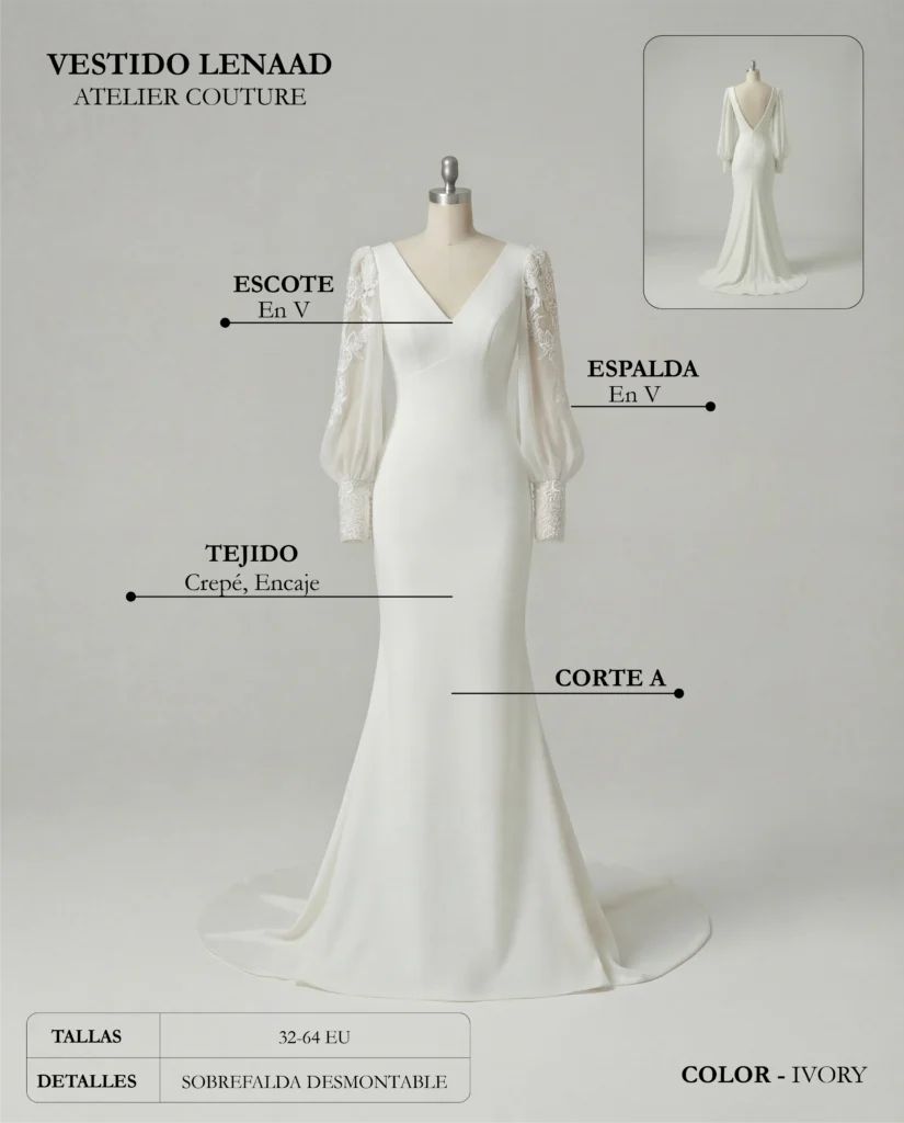 Vestido de novia Lenaad ficha técnica, Couture