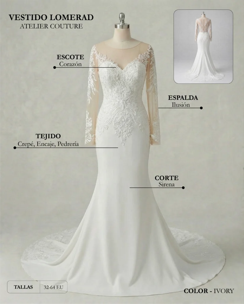 Vestido de novia Lomerad ficha técnica, Couture