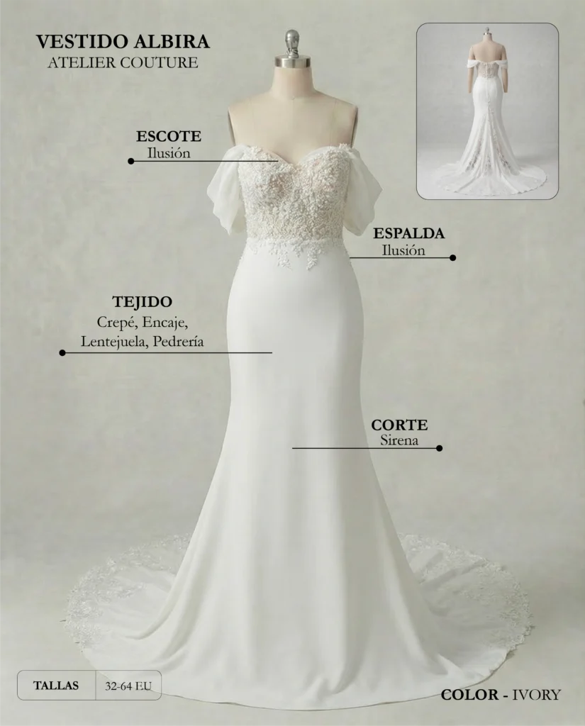 Vestido de novia Albira ficha técnica, Couture