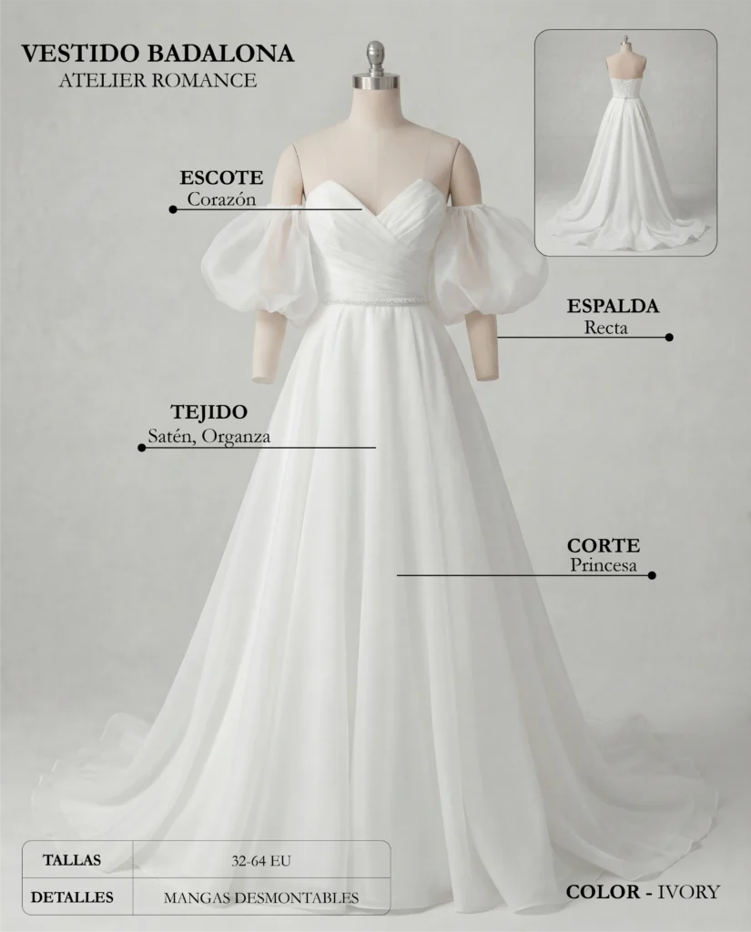 Vestido de novia Badalona ficha técnica, Romance