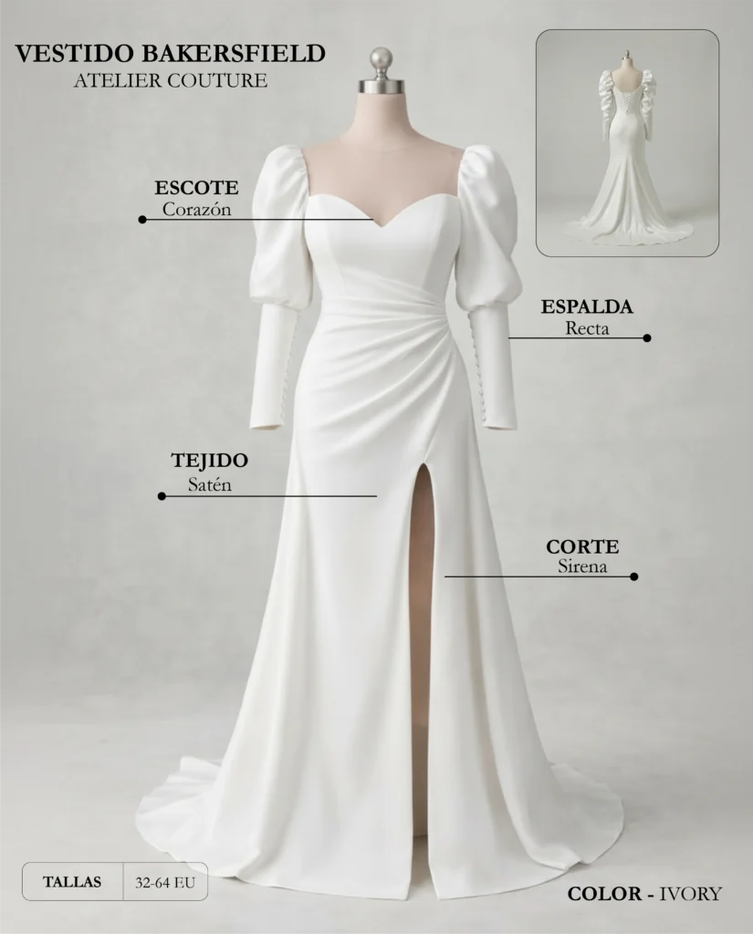 Vestido de novia Bakersfield ficha técnica, Couture
