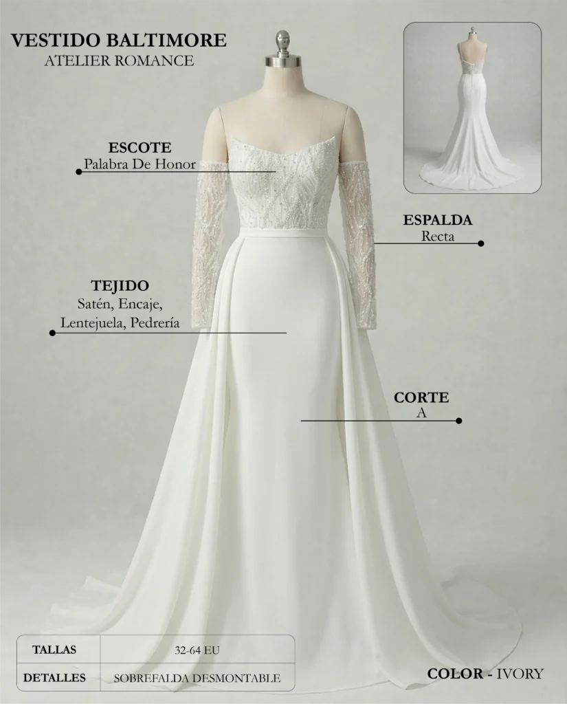 Vestido de novia Baltimore ficha técnica, Couture