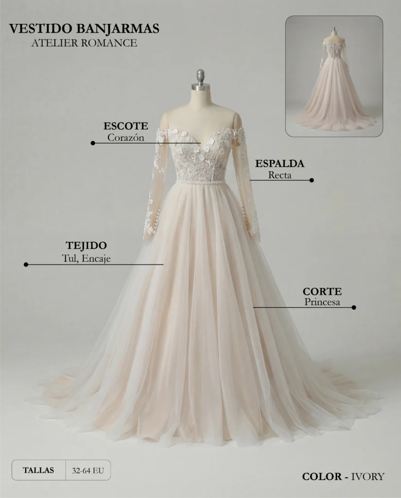 Vestido de novia Banjarmas ficha técnica, Romance