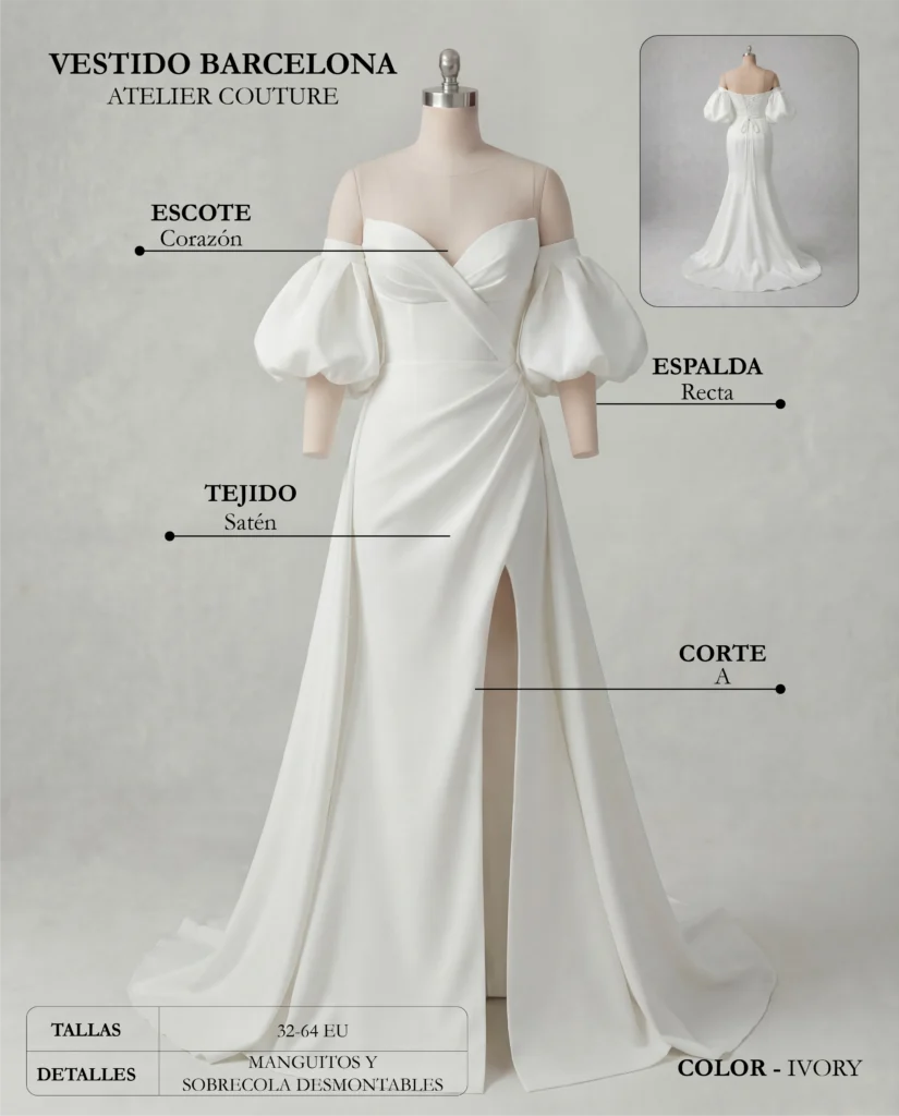 Vestido de novia Barcelona ficha técnica, Couture