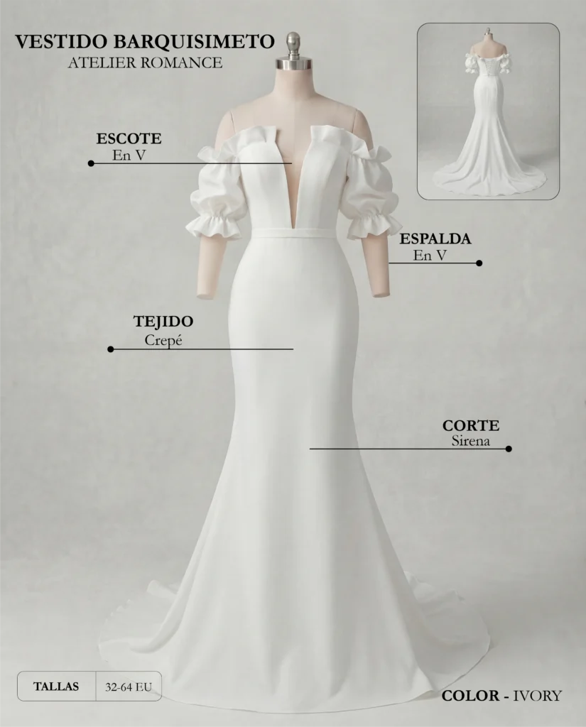 Vestido de novia Barquisimeto ficha técnica, Romance