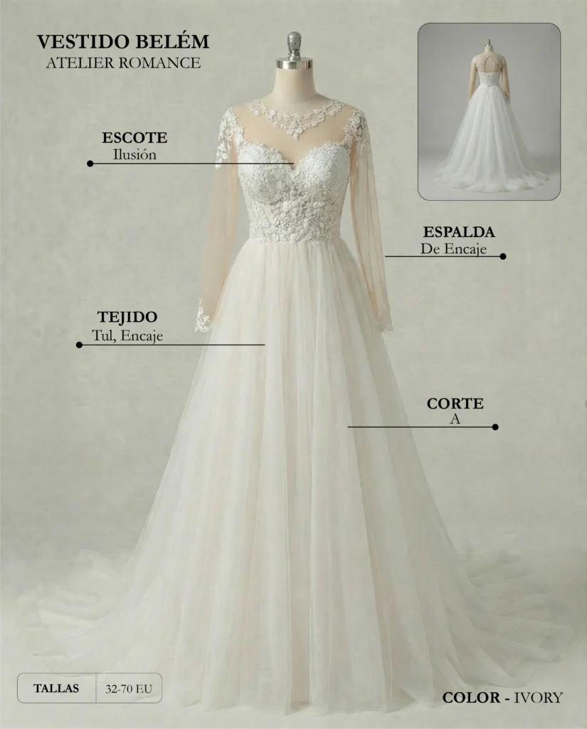 Vestido de novia Belém ficha técnica Romance