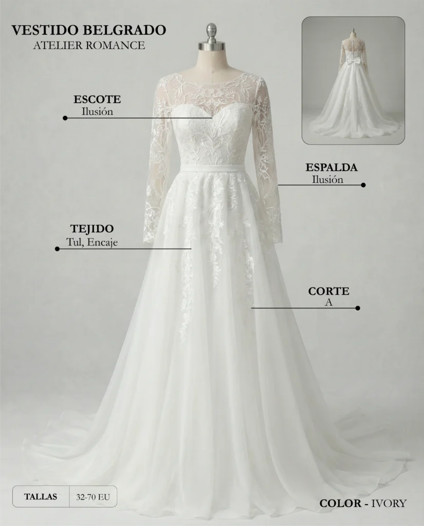 Vestido de novia Belgrado ficha técnica, Romance