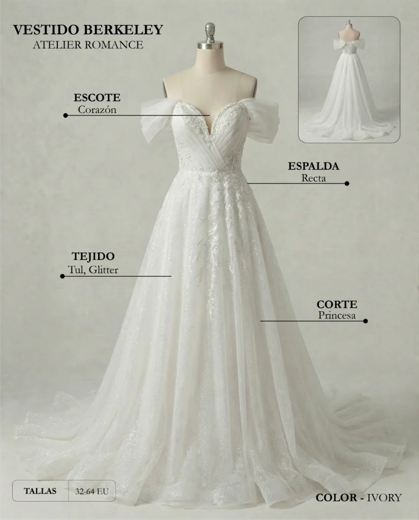 Vestido de novia Berkeley ficha técnica, Romance
