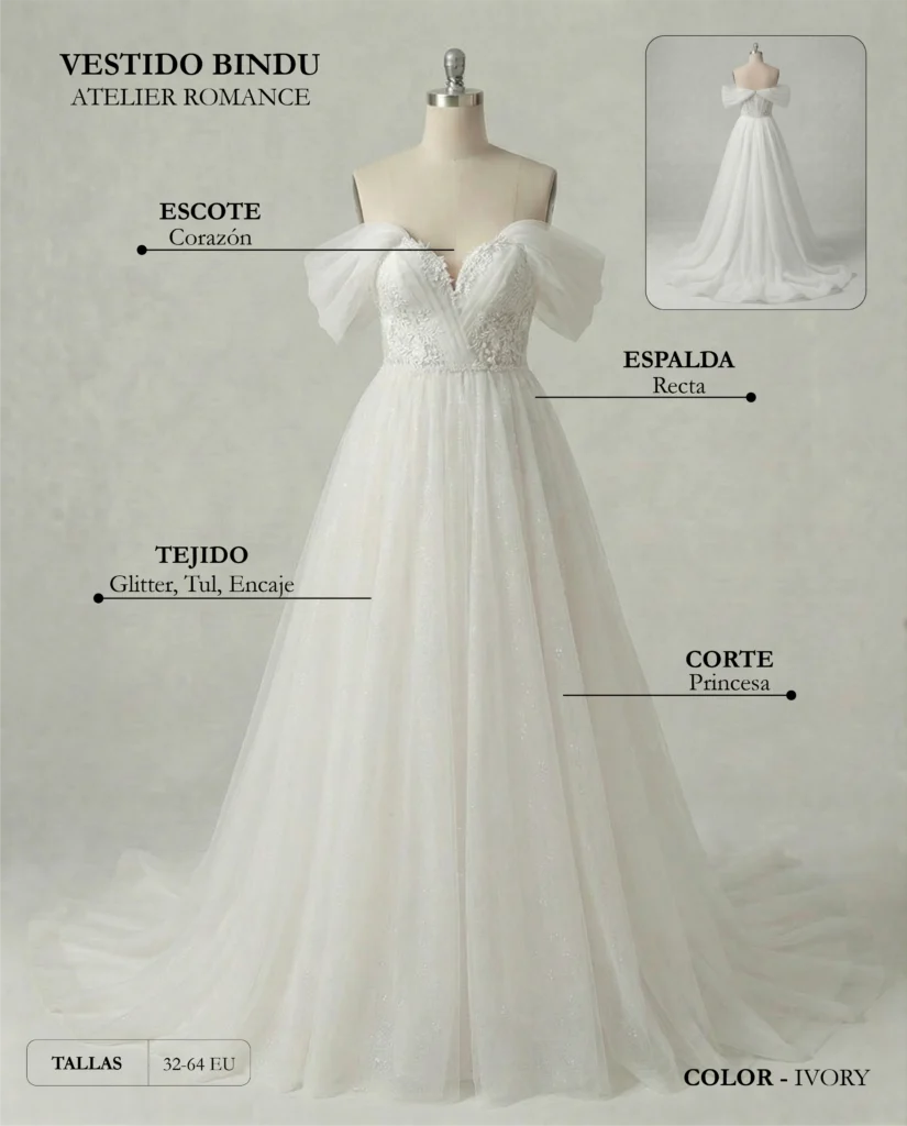 Vestido de novia Bindu ficha técnica, Romance