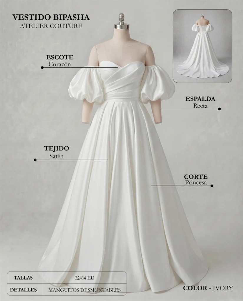 Vestido de novia Bipasha ficha técnica, Couture