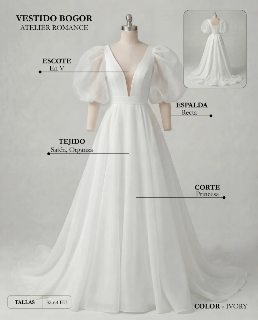 Vestido de novia Bogor ficha técnica, Romance