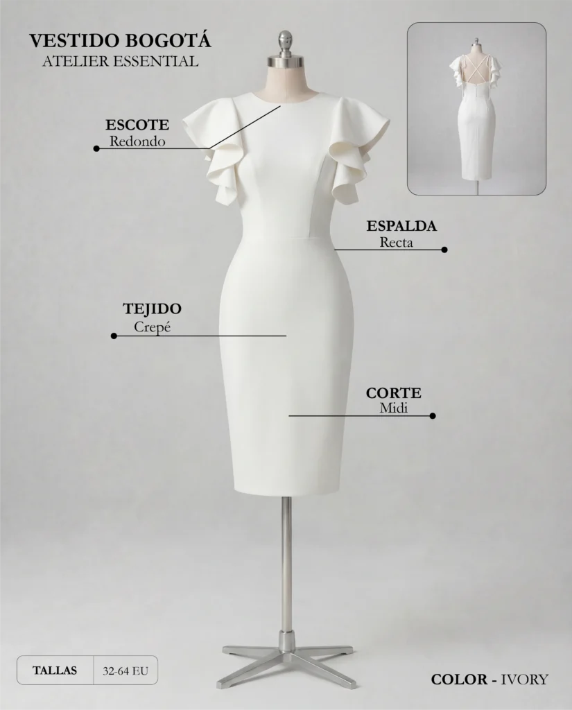 Vestido de novia Bogotá ficha técnica, Essential
