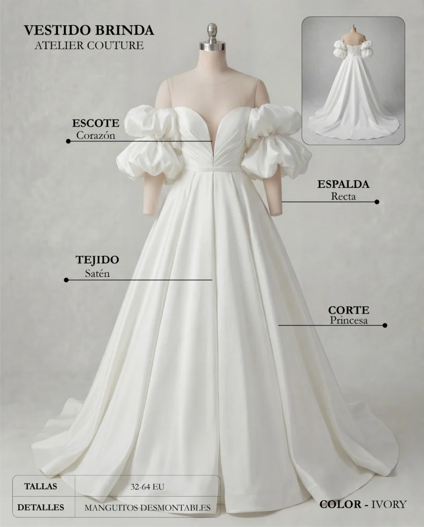 Vestido de novia Brinda ficha técnica, Couture