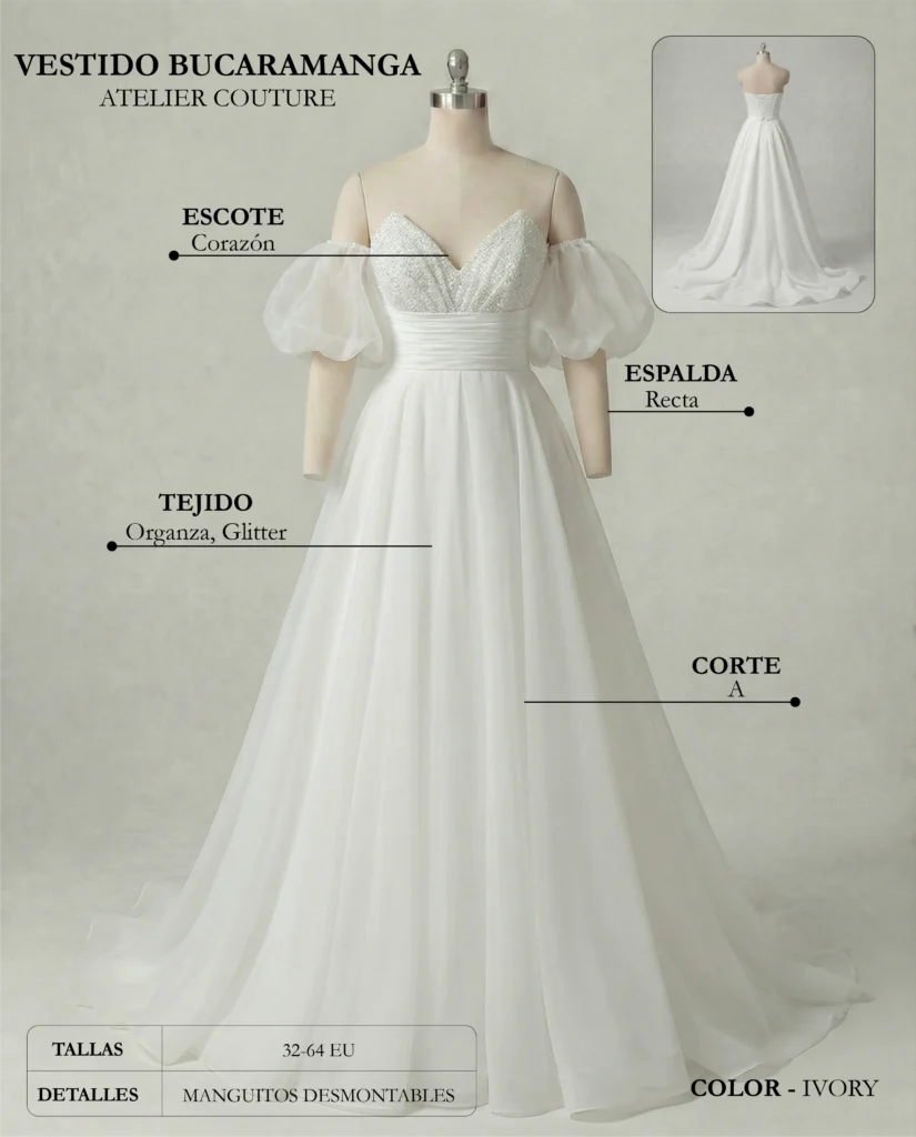 Vestido de novia Bucaramanga ficha técnica, Couture
