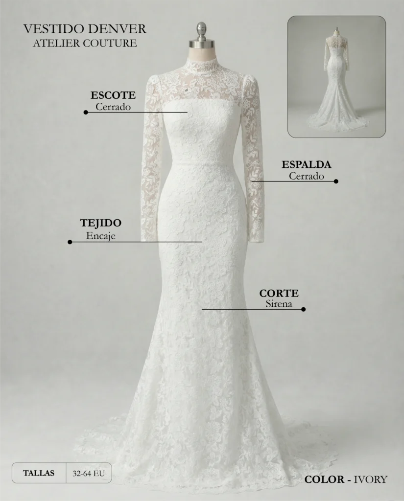 Vestido de novia Denver ficha técnica, Couture