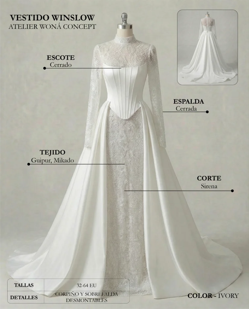 Vestido de novia Winslow ficha técnica, Romance