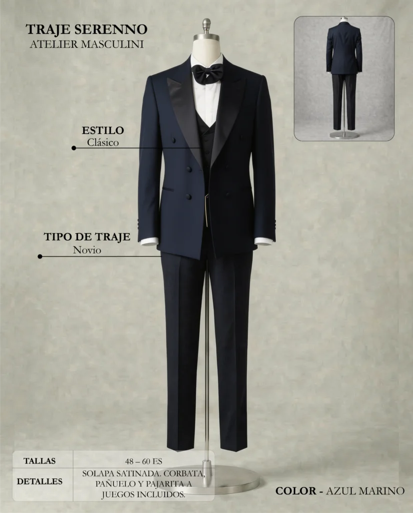 Traje de novio Serenno ficha técnica, Masculini