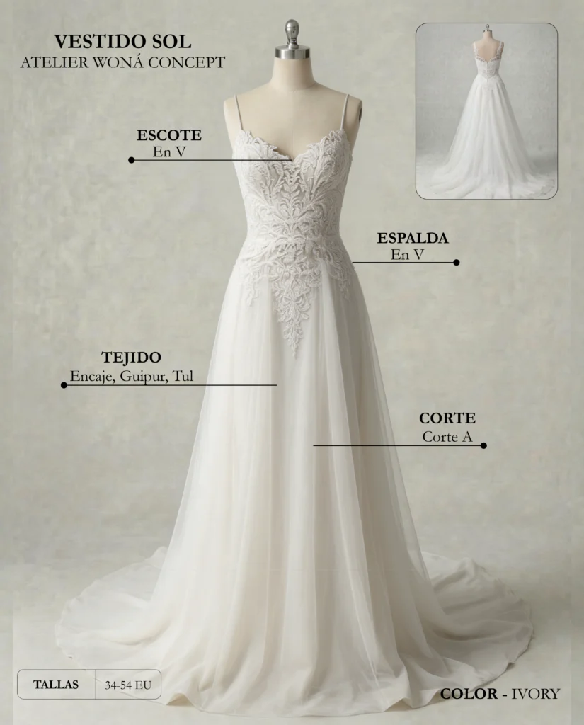 Vestido de novia Sol ficha técnica, Woná Concept