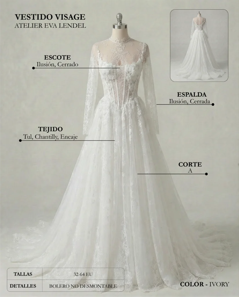 Vestido de novia Visage ficha técnica, Eva Lendel
