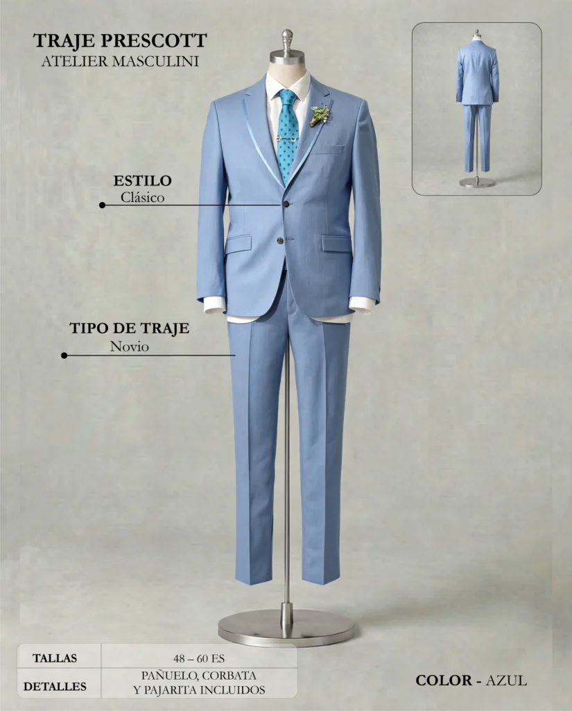 Traje de novio Prescott ficha técnica, Masculini
