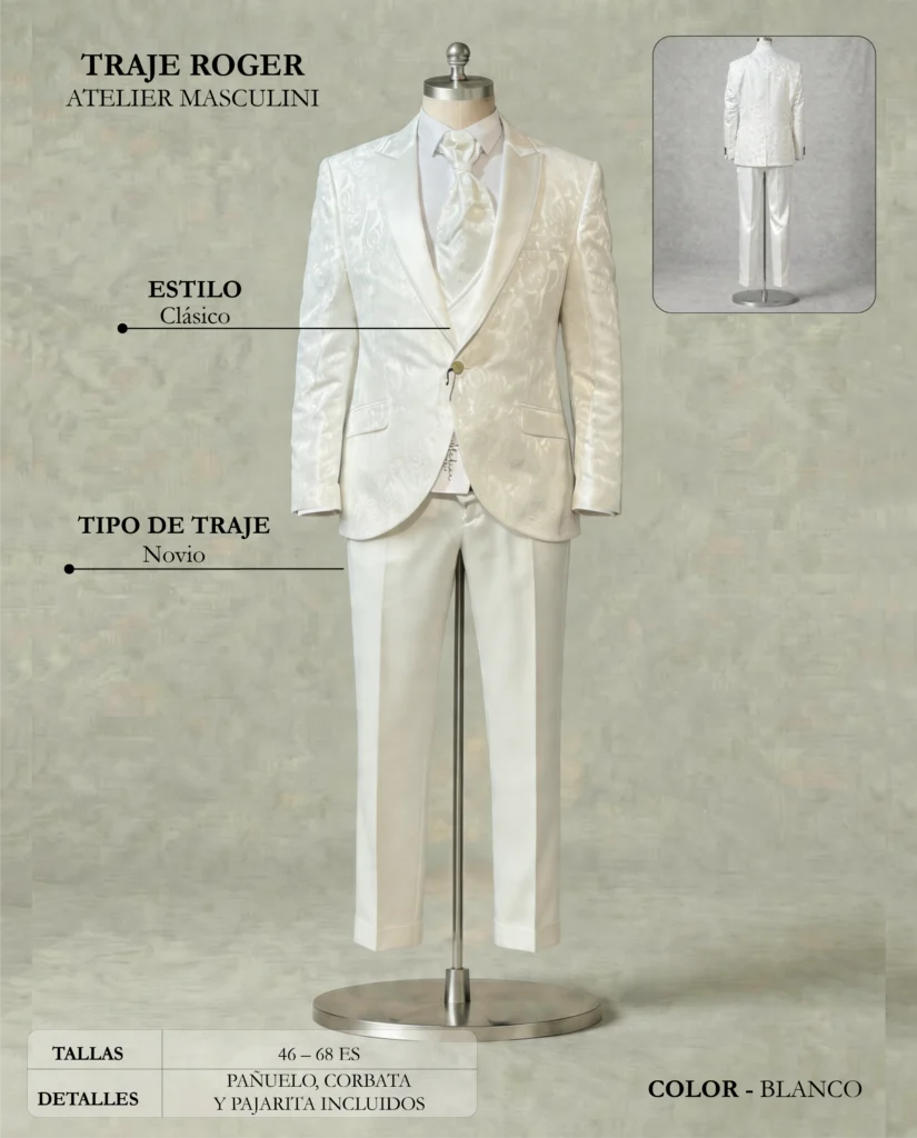 Traje de novio Roger ficha técnica, Masculini