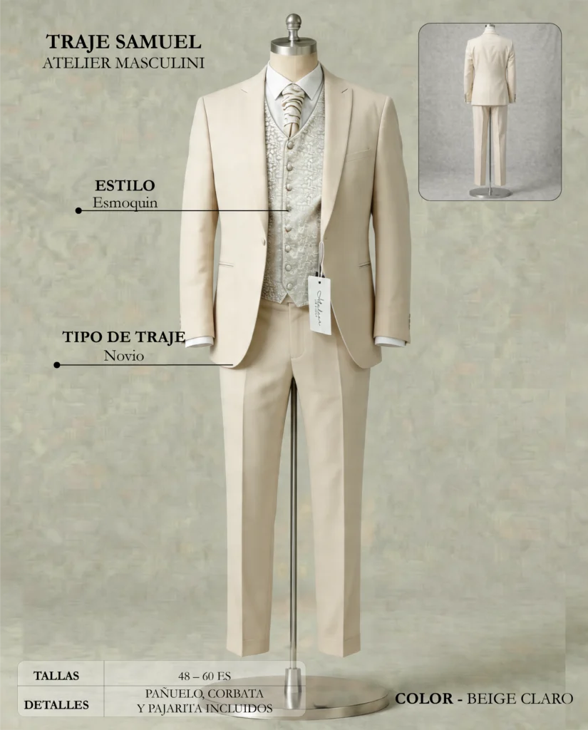 Traje de novio Samuel ficha técnica, Masculini