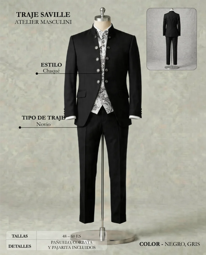 Traje de novio Saville ficha técnica, Masculini