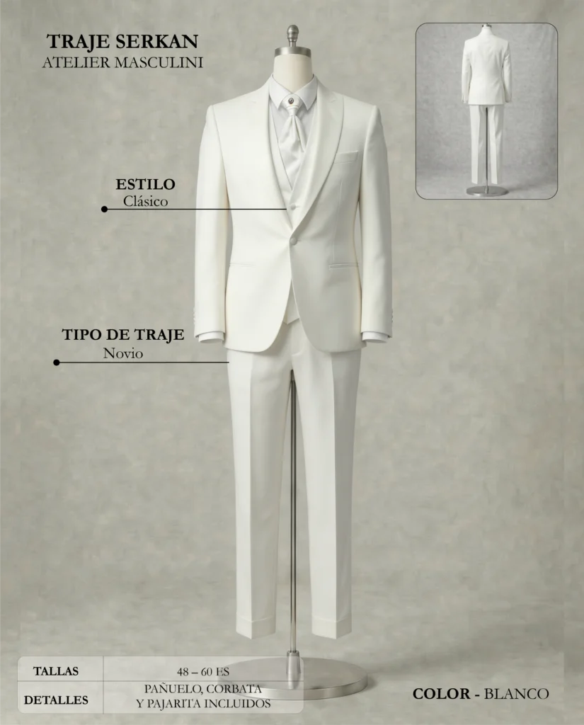 Traje de novio Serkan ficha técnica, Masculini