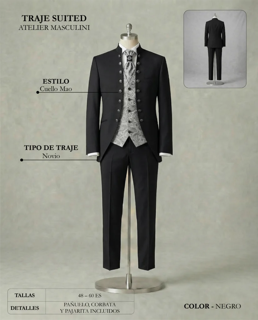 Traje de novio Suited ficha técnica, Masculini