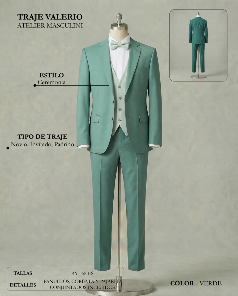 Traje de novio Valerio ficha técnica, Masculini