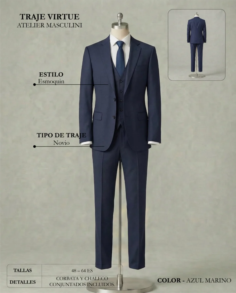 Traje de novio Virtue ficha técnica, Masculini