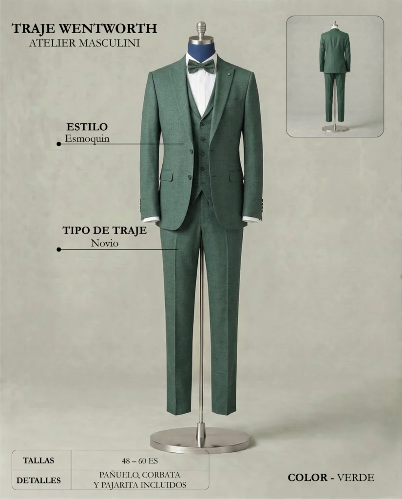 Traje de novio Wentworth ficha técnica, Masculini