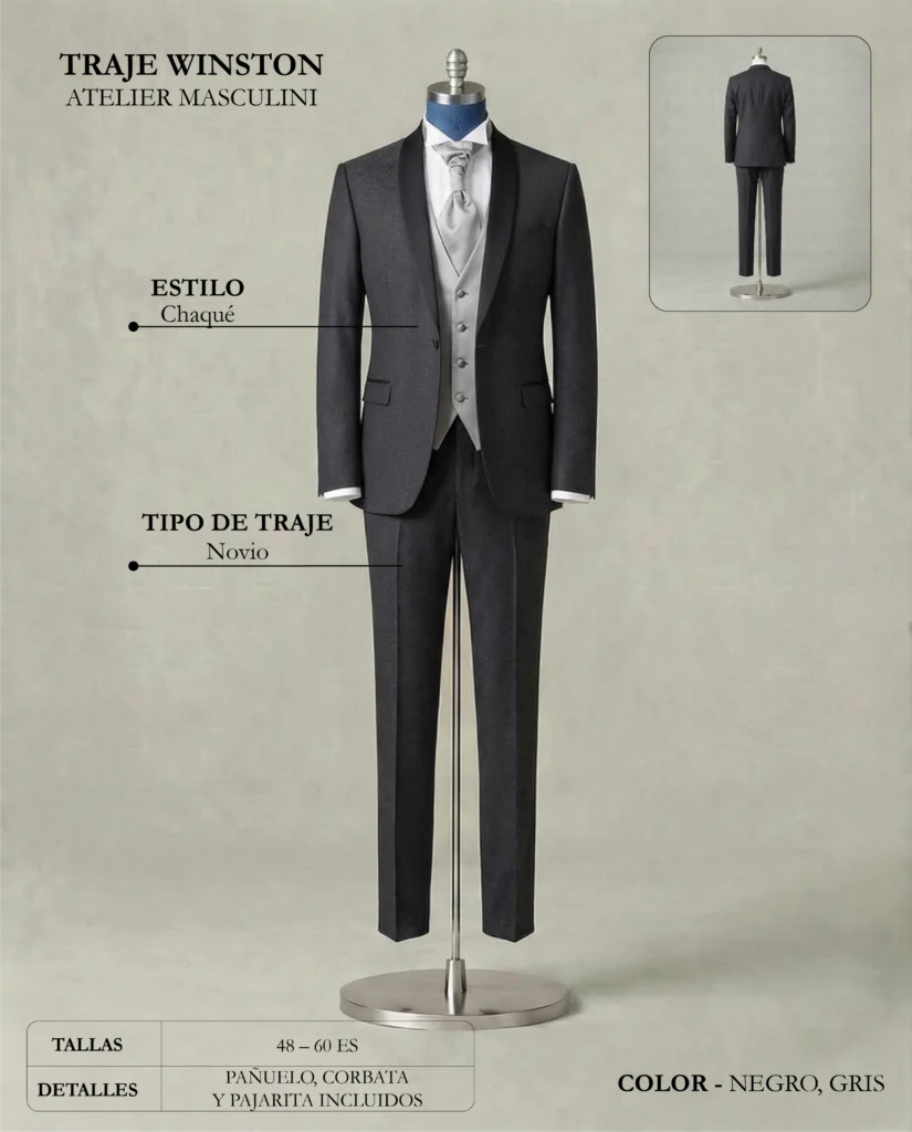 Traje de novio Winston ficha técnica, Masculini