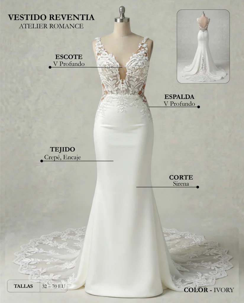 Vestido de novia Reventia ficha técnica, Romance