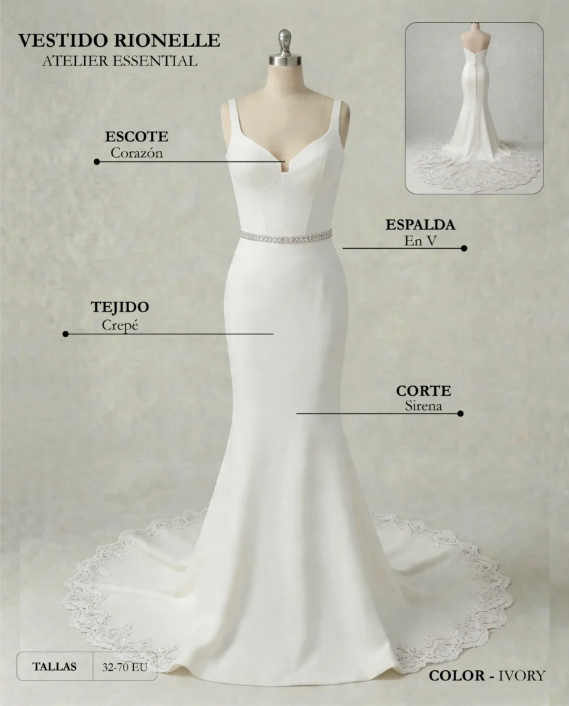 Vestido de novia Rionelle ficha técnica, Essential