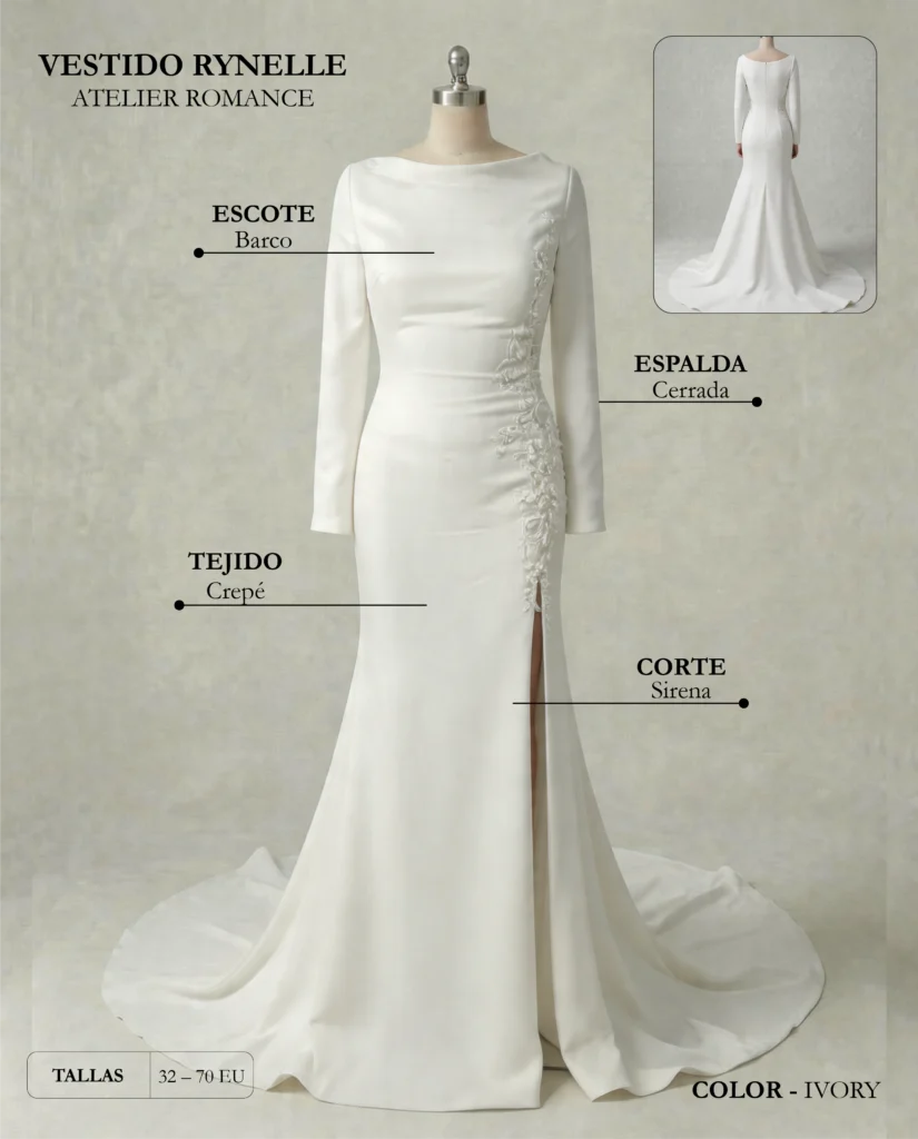Vestido de novia Rynelle ficha técnica, Romance