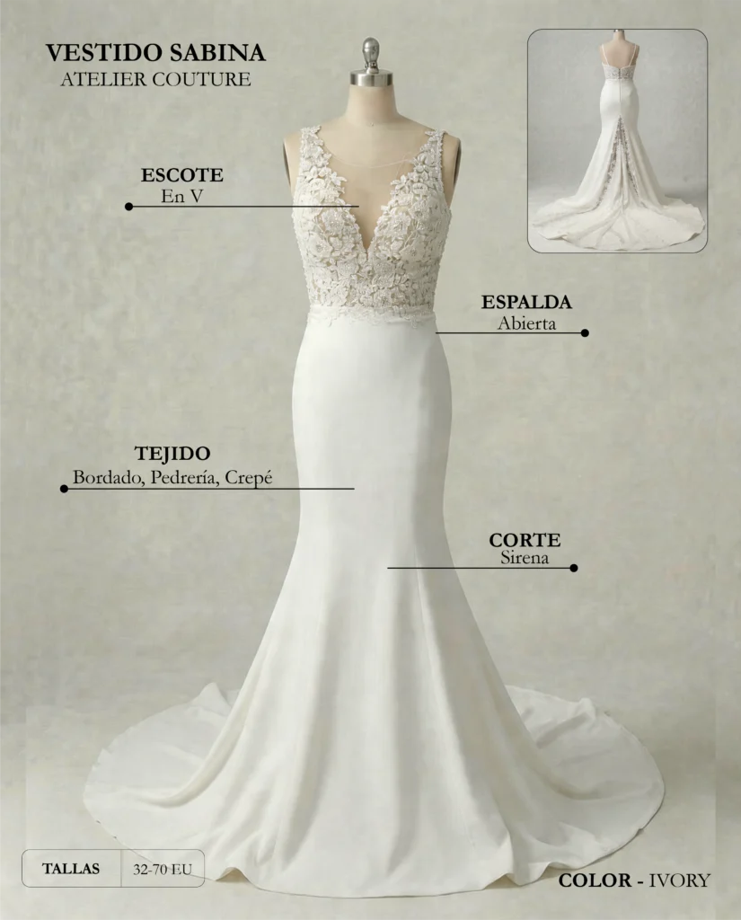 Vestido de novia Sabina ficha técnica, Couture