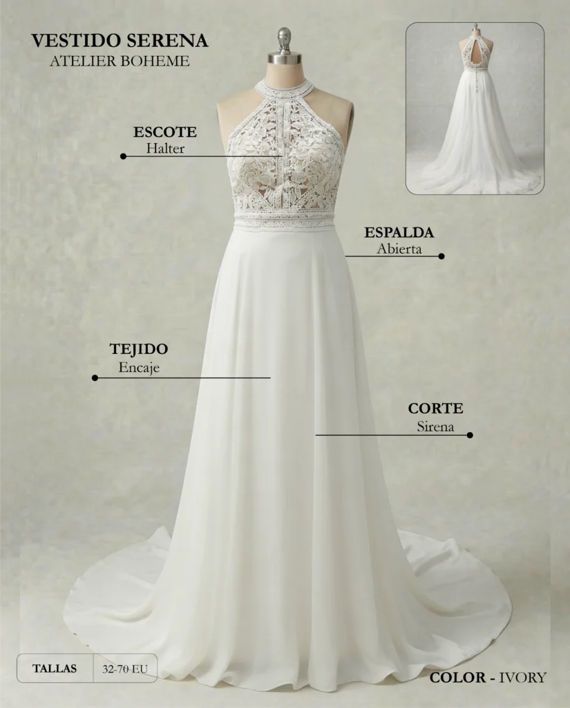 Vestido de novia Serena ficha técnica, Boheme