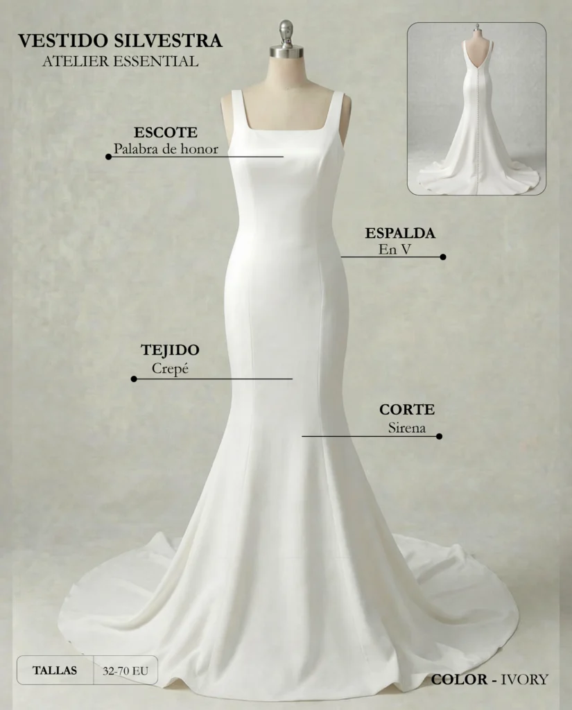 Vestido de novia Silvestra ficha técnica, Essential