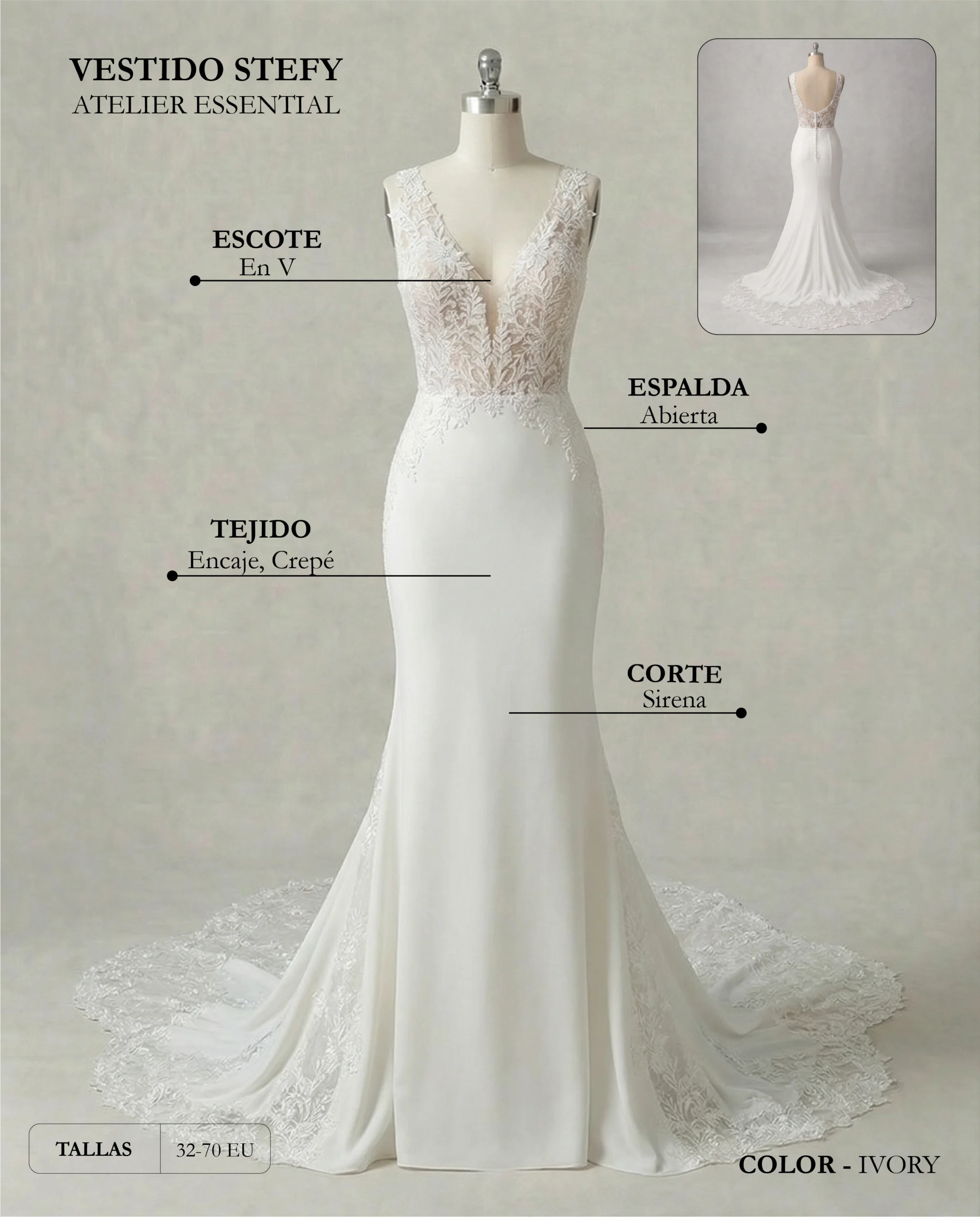 Vestido de novia Stefy ficha técnica, Essential