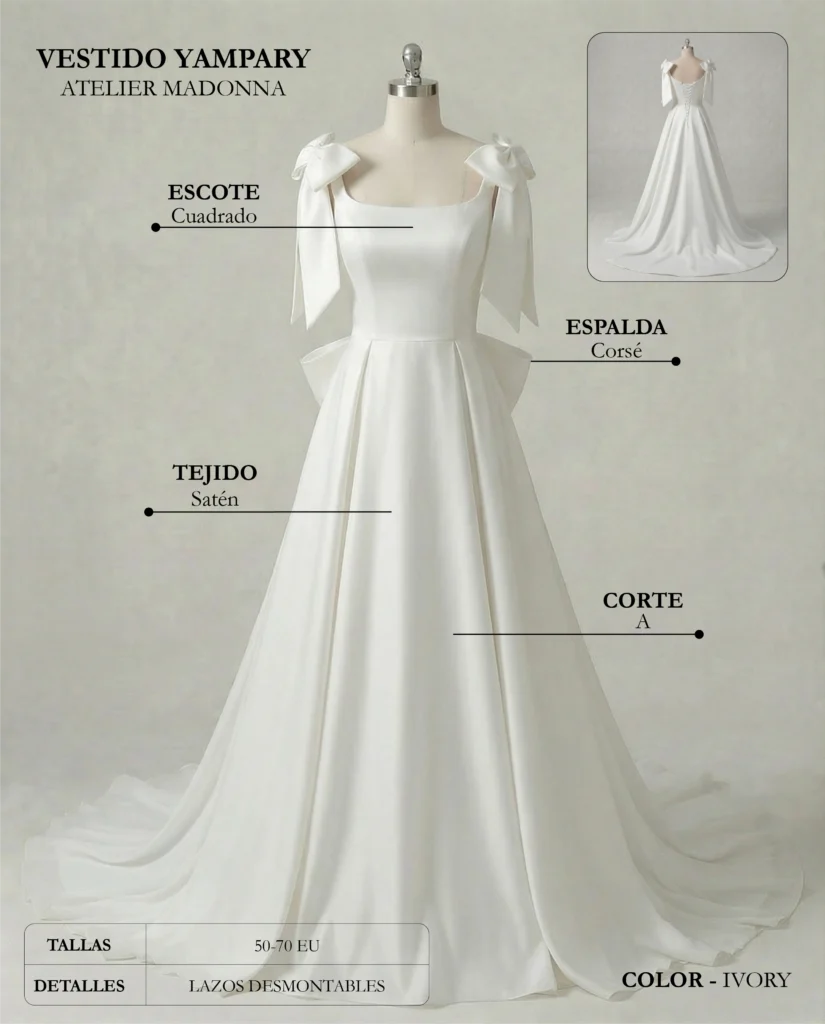 Vestido de novia Yampary ficha técnica, Madonna