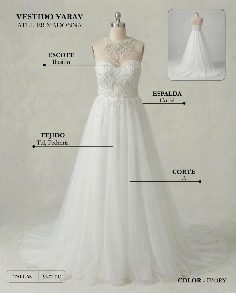 Vestido de novia Yaray ficha técnica, Madonna