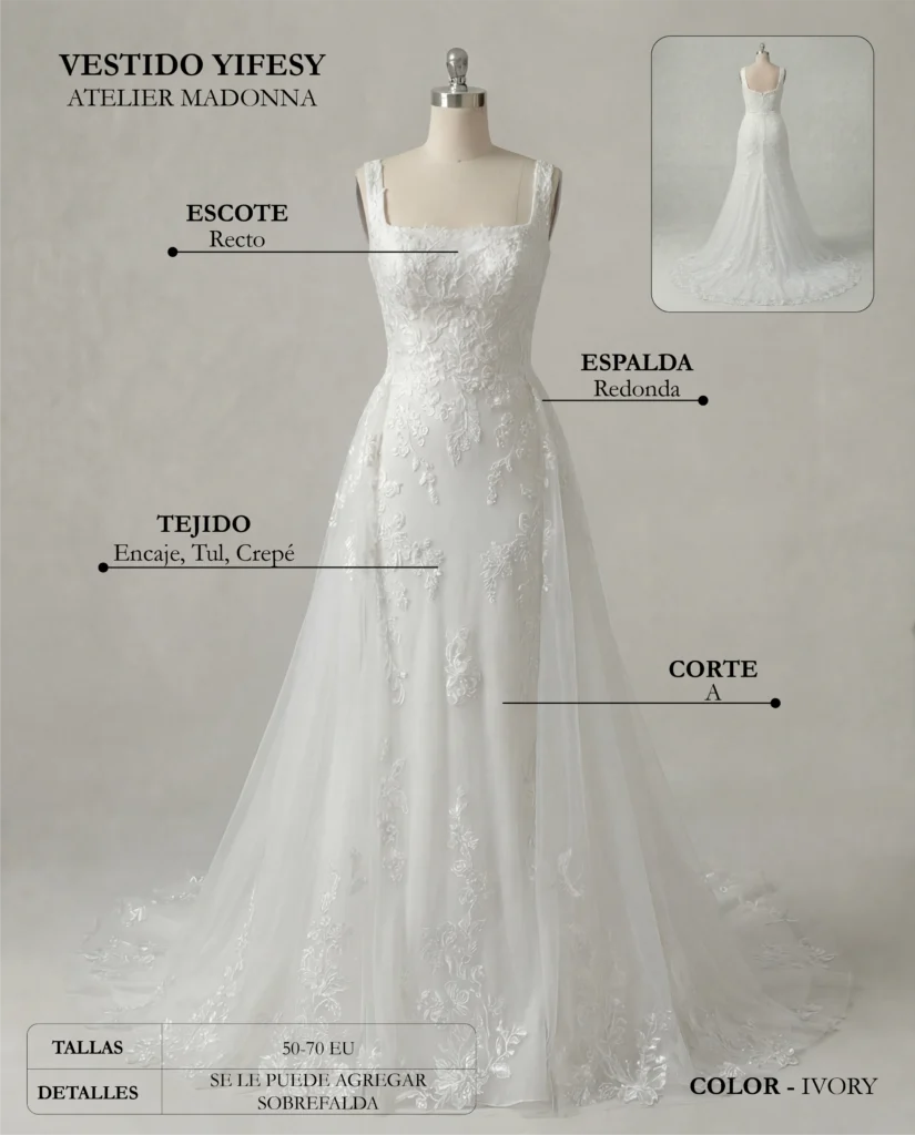 Vestido de novia Yifesy ficha técnica, Madonna