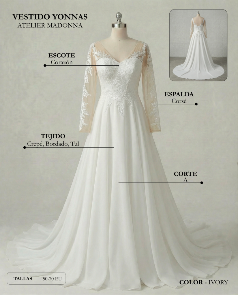 Vestido de novia Yonnas ficha técnica Madonna