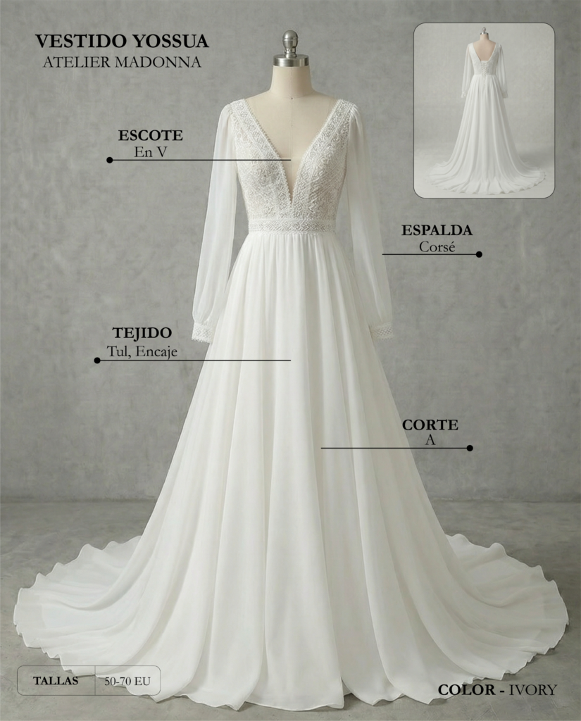 Vestido de novia Yossua ficha técnica, Madonna