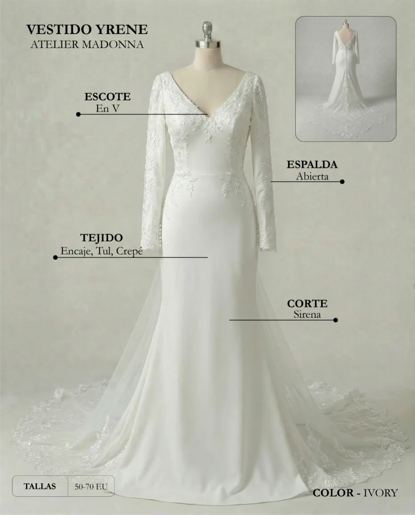 Vestido de novia Yrene ficha técnica, Madonna