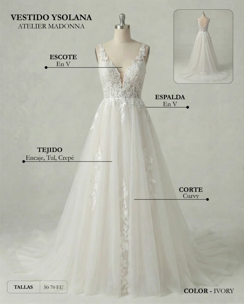 Vestido de novia Ysolana ficha técnica, Madonna