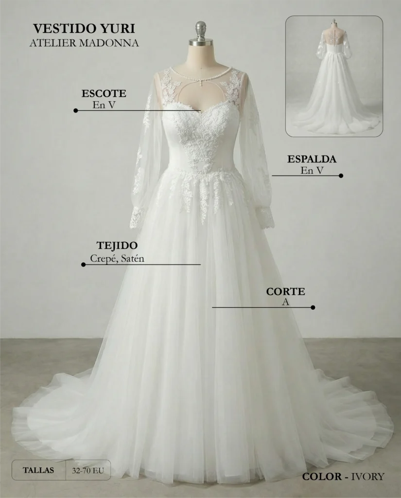 Vestido de novia Yuri ficha técnica, Madonna