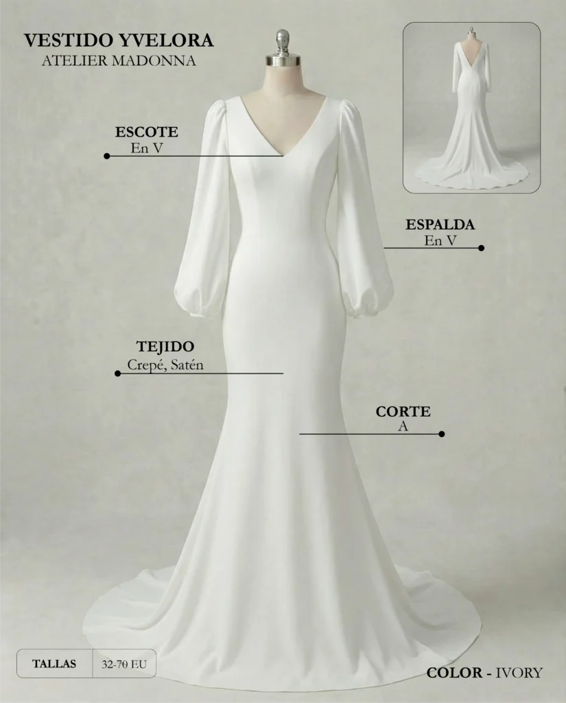 Vestido de novia Yvelora ficha técnica, Madonna