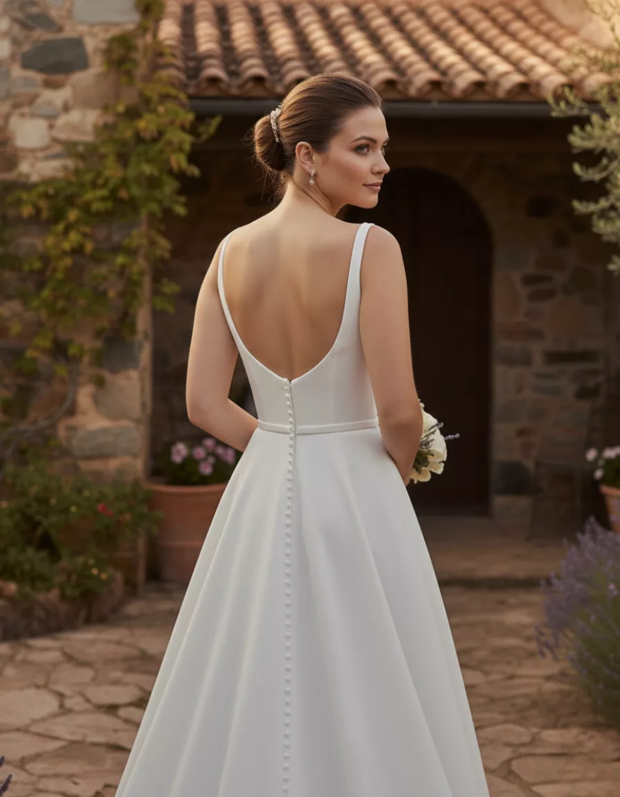 vestido-novia-Rhosira-atelierromance-satén-escotecorazón-espaldaabierta-atelierdebodas